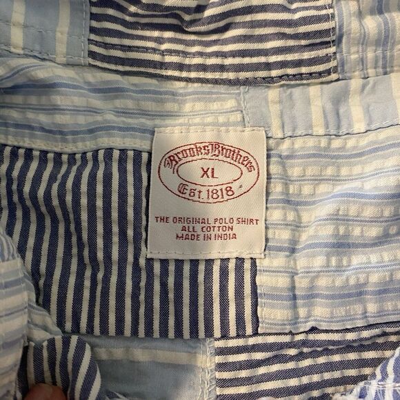 Brooks Brothers Patchwork Shirt Men's Sz XL Plaid Madras Button *flaw - Picture 6 of 8